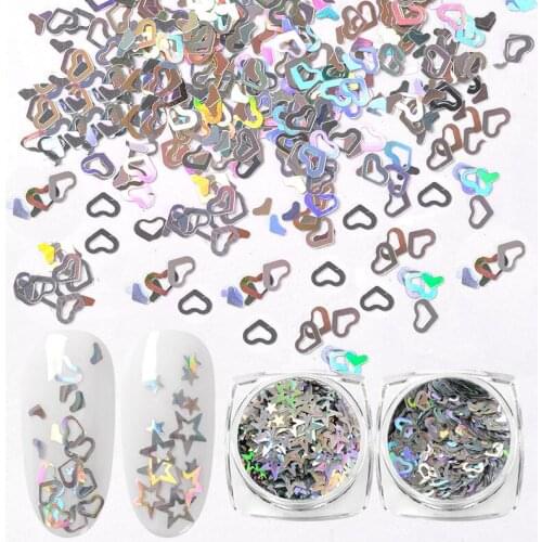 MEET ACROSS Holographic Lase Nail Glitter Sequins Sliver Round Flakes r Heart Shape Paillettes Tips 3D DIY Nail Art Decoration
