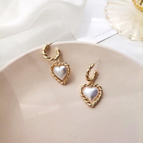 Mihan S925 needle Women Jewelry Sweet Heart Earrings Popular Golden Plating Simulated Pearl Drop Earring For Girl Lady Gifts