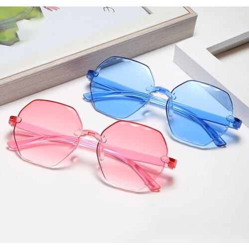 Polygon Rimless Gradient Sunglasses Women Men Fashion Jelly Transparent Sunglasses Adult Frameless Sunglasses Gradient Eyewear