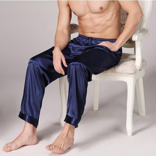 Mens Loose Pants Sleep Large Size Underwear Pant Nightwear Silk Home Pajamas Sleepwear Long Trousers Thermal Sleep Bottoms 3XL