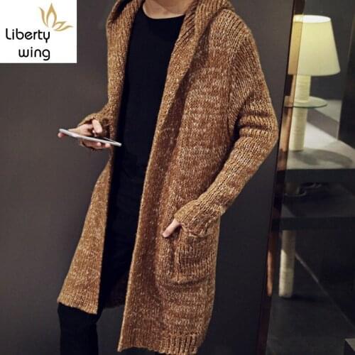 Top Brand Cardigan Male Long Style Hooded Plus Size S-5XL Slim Fit Outerwear Coat Knitted Sweater For Men Sueter Hombre