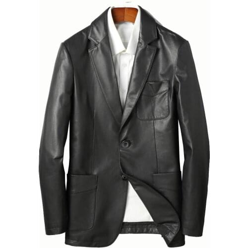 2020 New Men Cow Leather Suit Jackets Spring Autumn Slim Formal Genuine Leather Coat Black Real Leather Clothing
