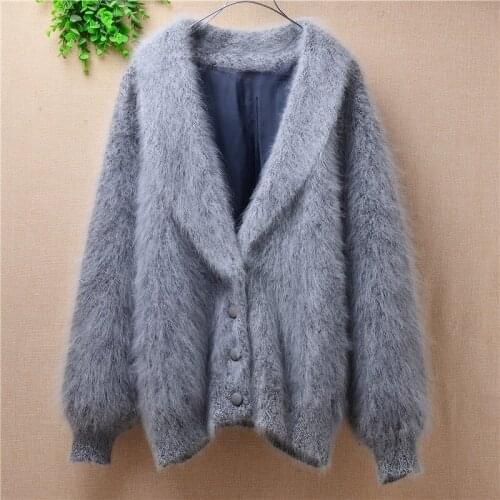 New arrival spring fall women warm loose sweater long sleeve angora rabbit hair knitted jackets cashmere coat cardigan clothing