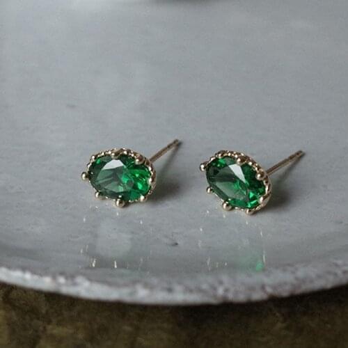 Silver inlaid light luxury retro emerald crystal oval earrings temperament charm ladies jewelry wedding engagement accessories