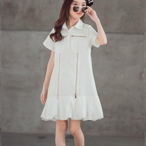 5 To 20 Years 100% Cotton Teenage Girl Fashion Dress Casual Princess Children School Clothe Kids Shirts Dresses White Black