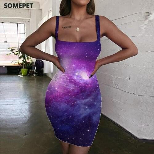 SOMEPET Galaxy Dress Women Nebula Vestido Sexy Sky Ladies Dresses Universe Bodycon Dress Womens Clothing Summer Short Boho