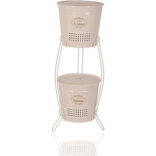 CANDLESTICK HOME Potato Onion Bucket Metal Standing 2 Layer White