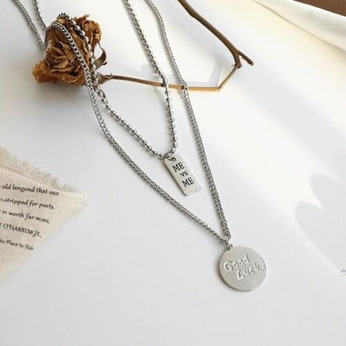 Origin Summer Minimalist Circle Coin Medallion Double Layer Pendant Necklace for Women Vintage Square Geometric Necklace Jewelry