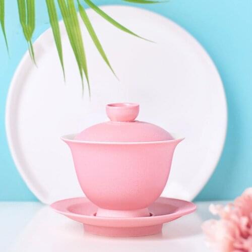Pink Ceramic Lid Bowl Tea Cup Three Talented Bowl Girls Cute Kung-Fu Tea set Accessories Household Living Room Lid Cup Tea Maker