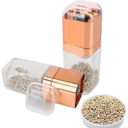 Manual Salt Pepper Mill With Adjustable Ceramics Rotor Spice Jar Containers Herb Grinders Rose Gold Glass Bottles Kitchen Tools