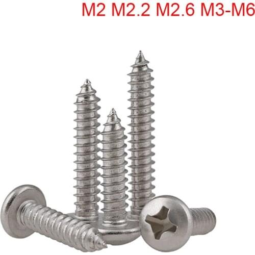 3-100Pcs 316 Stainless Steel Round Head Phillips Self Tapping Screws M2 M2.2 M2.6 M3-M6 Cross Recessed Pan Head Wood Screw