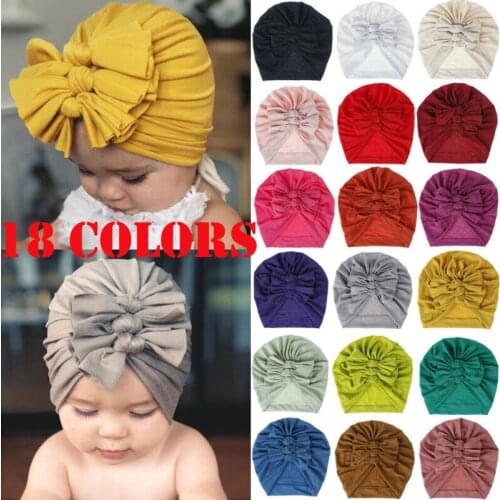 Newborn Baby Girls Boys Hats Turban Bow Knot Head Wrap Infant Cotton Beanie Hat Winter Warm Cap