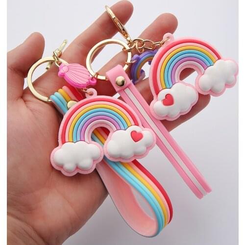 Silicone Keyring For Women Cute Shell Rainbow Keychain Charms Colorful Bell Keychain Car Accessories Jewelry Wholesale Trend New
