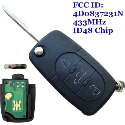 Folding Remote Key Fob 433.92MHz ID48 Chip 4D0837231N 231A Fit For Audi A3 A4 A6 A8 B5 TT RS4 Quattro Old Models 4D0837231A 231N