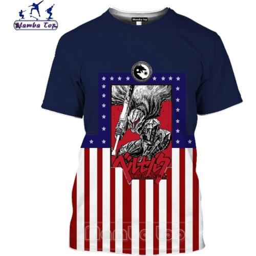 Mamba Top Berserk Tshirt Men Cartoons 3D Print Japanese Cartoonist Kentaro Miura Women T Shirt Black Swordsman Warrior Guts Tees