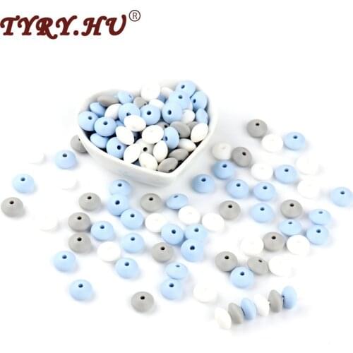 TYRY.HU 60Pcs Lentil Silicone Beads 12mm BPA Free Baby Teethers DIY Abacus beads For Nursing Necklace Making Baby Teething Toys
