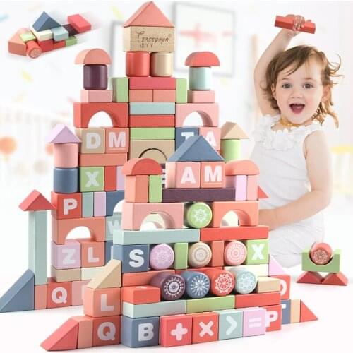 High quality 94 pcs childrens puzzle color large wooden blocks solid wood fight toys baby gifts