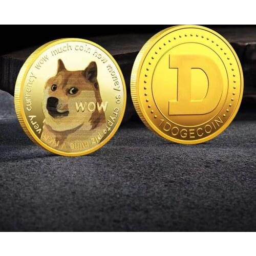 WOW Gold Plated Dogecoin Commemorative Coins Cute Dog Pattern Dog Souvenir Collection Gifts Gold Bitcoin Coin With Acrylic Case