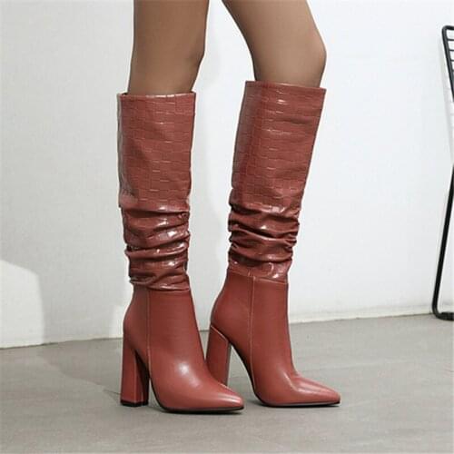 2021Ladies New Winter Over the Knee Boots Women Thick High Heel High Boots Pleated Long Shoes Ladies Fall Large size34-43