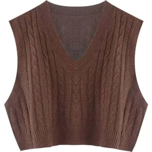 Women Sweater Vest Autumn Winter Twisted Woolen Yarn Vest V-neck Short Sweater Sweater For Women