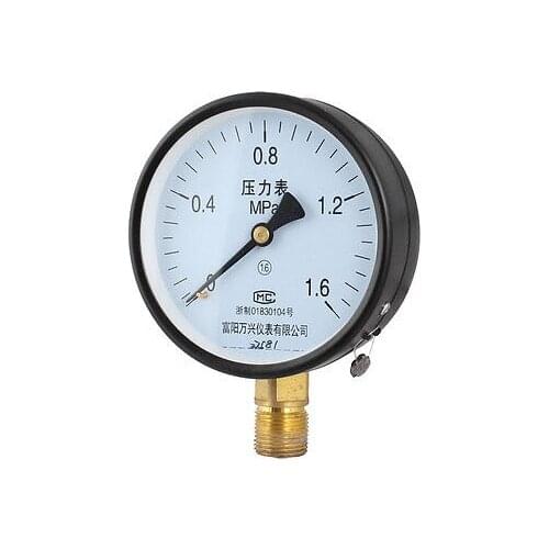 1.6Mpa Pressure Intensity PT 1/2 Threaded Connector Round Dial Water Gauge