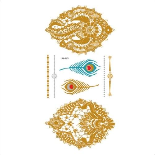 1 Sheet Metallic Temporary Tattoos Gold Boho Waterproof Flash Fake Tattoo Sticker Designs for Women Girls T1902