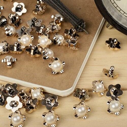 20pcs 12mm Rose Gold Faux Pearl Plastic Flower Buttons Emebellishment Garment Sewing Windbreaker Suit Needlework Scrapbooking
