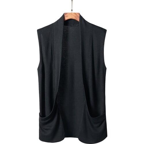 2021 new sleeveless cardigan men fashion Solid color Streetwear male coat spring Casual knitted cardigan men
