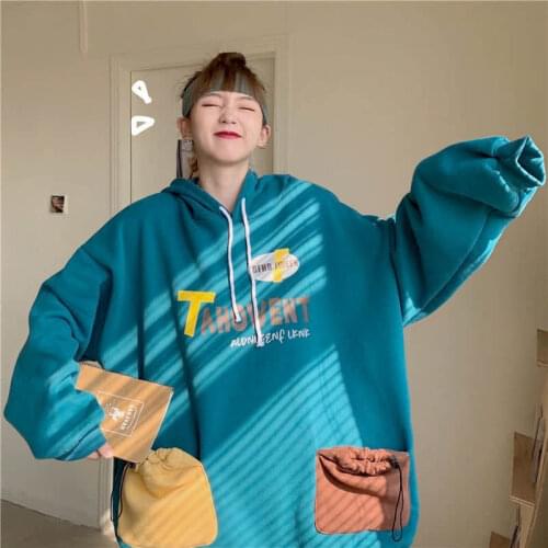 2021 Fall Winter Hoodies Women Plus Velvet Long Sleeve Jacket Oversized Sweatshirt Korean Goth Clothes Harajuku Tops Print