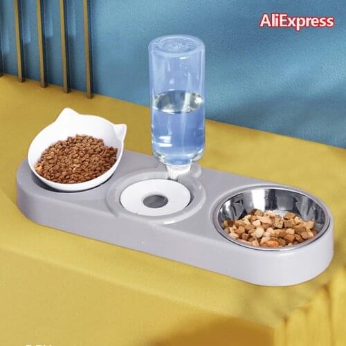 3in1 Automatic Cat Bowl Water Dispenser Water Storage Stainless Steel Pet Dog Cat Feeder Bowl Food Container with Cat Grass Bowl