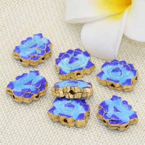 Gold-color 15*18mm 5pcs blue enamel cloisonne flower shape spacer accessories beads new fashion hot sale jewelry findings B2506