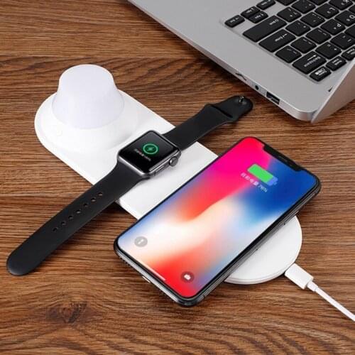 3 In 1 Wireless Charger for Apple Watch Cellphone LED Night Light Magnetic Fast Charging Pad for IPhones Samsung Huawei Xiaomi
