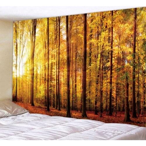 Big tapestry golden sunshine woods print wall decoration natural color landscape cheap hippie bohemian mandala art decoration