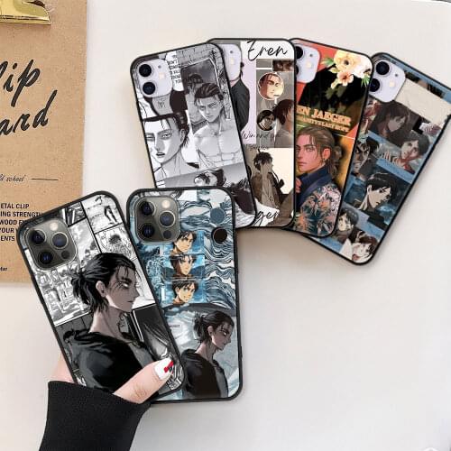 Titan Eren Jaeger Case for Apple iPhone 11 7 8 Plus 12 Pro Max XR X XS 6 6S Black Soft ShockProof Phone Coque 5 5S 12Mini Funda