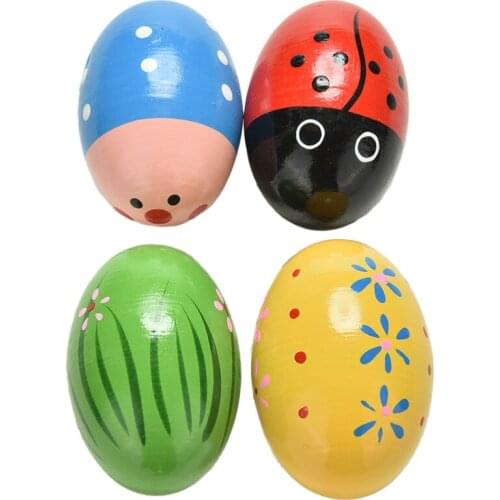 1pcs Wooden Sand Eggs Instruments Percussion Musical Toys Birthday Halloween Christmas Gifts for Kids Children Color Randomly