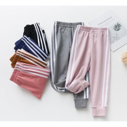 Children Sports Casual Pants Spring Autumn Girls Side Striped Trousers Boys Loose School Pants