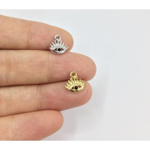 Eruifa 20pcs 10mm Mini Eye with Black Rhinestone Coin Zinc Alloy necklace,earring bracelet jewelry DIY handmade 2 colors