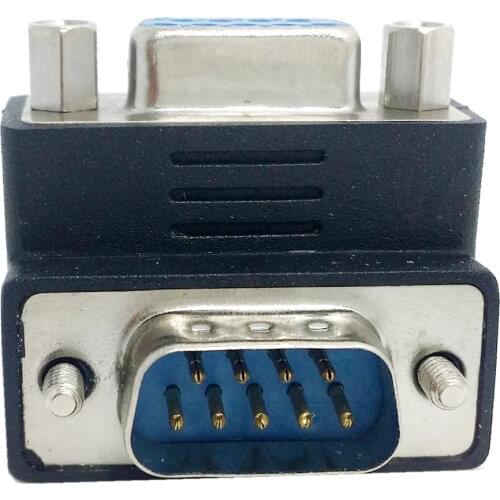 Cablecc 270 degree Down Right Angled RS232 D-Sub 9Pin Male screw type To Female Nut type extension Adapter