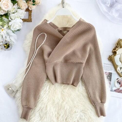 Sexy V-neck Batwing Sleeve Slim Waist Short Knitted Sweater Shiny Threads Popular Knitted Top