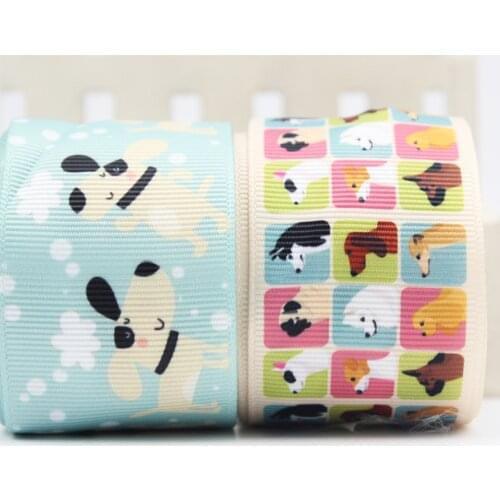 16mm/22mm/25mm/38mm/75mm Cartoon Dog Print Grosgrain Ribbon 10/25/50yards Diy Gift Wrapping Paper Sewing Decoration
