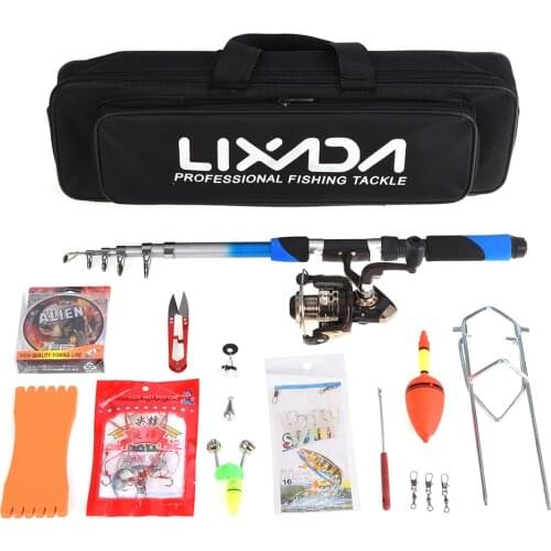 Lixada Fishing Rod Full Kits with Telescopic Fishing Rod Spinning Fishing Reel Baits Hooks Saltwater Freshwater Travel Pole Set