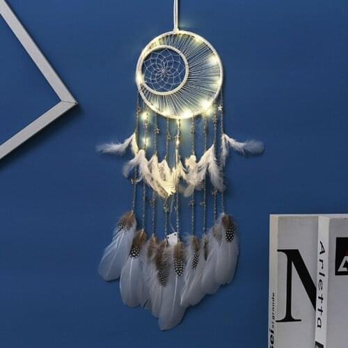 Bohemian Handmade Feather Dream Catcher Star Butterfly Pendant Metal Ring Braided Wind Chimes Wall Hanging Home Bedroom