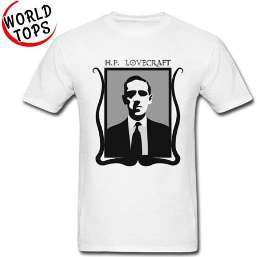 Lovecraft Portraits Design Top T-shirts Latest Round Neck Pure Cotton Men Tops Tees Top Quality Writer Novelist Image Tshirt New
