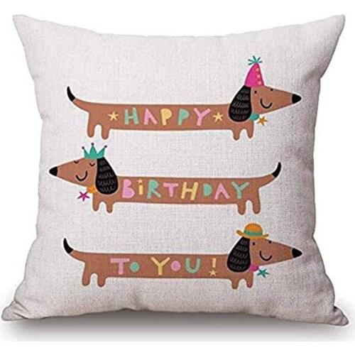 Lovely Dogs with Happy Birthday to You Saying Cotton Linen Decorative Throw Pillow Covers Cushion Case 18’’x18’’ for Home Sofa