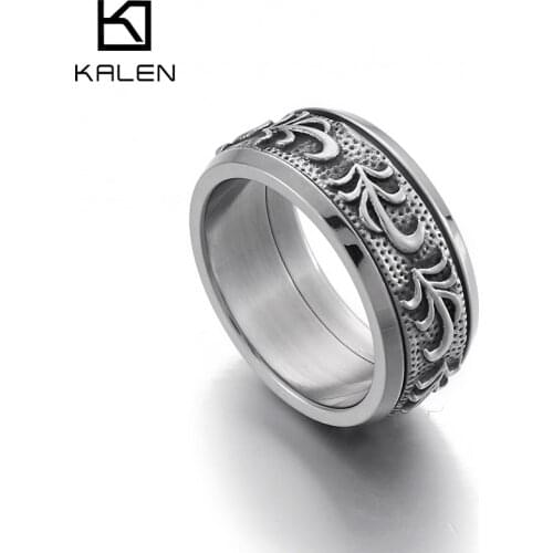 Kalen Vintage Leaf Pattern Stainless Steel Mens Ring Size8-12 Jewelry Anniversary Gift Accessories