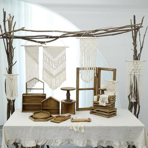 Bohemian Style Romantic Cake Wood Stands Set for Wedding Birthday Cupcake Plates Home Dessert Tableware Bread Holder Cake Plates