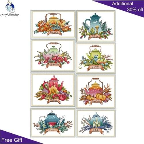 Joy Sunday Teapot Series J530 J531 J532 J533 J534 J535 J536 J537 Counted Stamped Home Decor Flowers Embroidery Cross Stitch kits