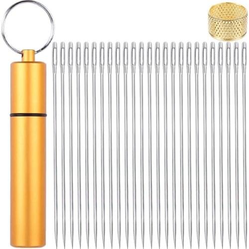 LMDZ 25PCS Beading Needles Kit Long Straight Embroidery Needle in Aluminum Waterproof Storage Tube Thimble for Jewelry Making