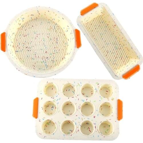 Round Square Silicone Bakeware Set Cake Molds For Baking Muffin Toast Loaf Bread,With Handle Grips Nonstick(Colorful)-ABUX