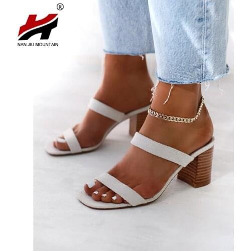 NAN JIU MOUNTAIN 2021 Womens Sandals Summer Mid Heel Slippers Open Toe Sexy Solid Color Outdoor Womens Shoes Plus Size 42